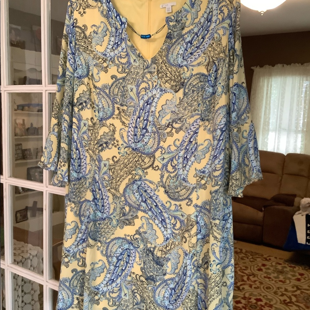Cato size 26 EUC Yellow Blue Flutter sleeve dress
